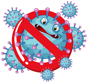 Coronavirus poster design with virus cell and stop sign